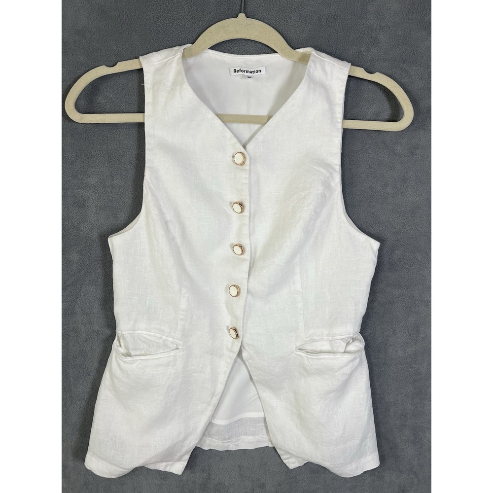 Reformation Women's Aspen 100% Linen White Vest Size 2 Quiet Luxury Old Money